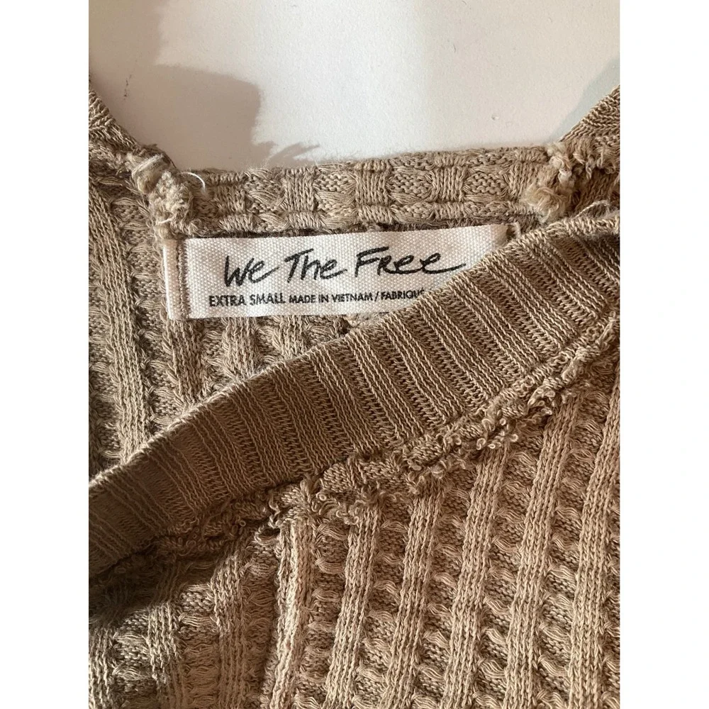 We The Free Magic‎ Thermal Waffle Golden Olive Oversized Pullover Top Boho XS